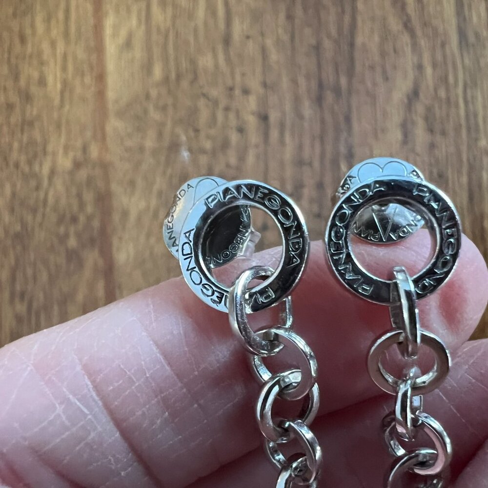 PIANEGONDA Earrings Sterling Chain Drop with Gold Dangle - Picture 5 of 6